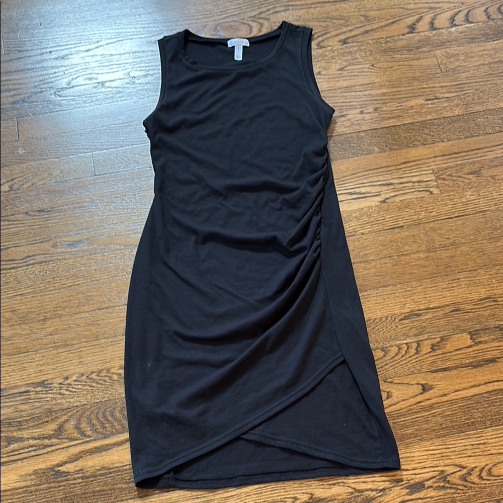 Leith Nordstrom Black Sleeveless ruched tshirt Dress, M